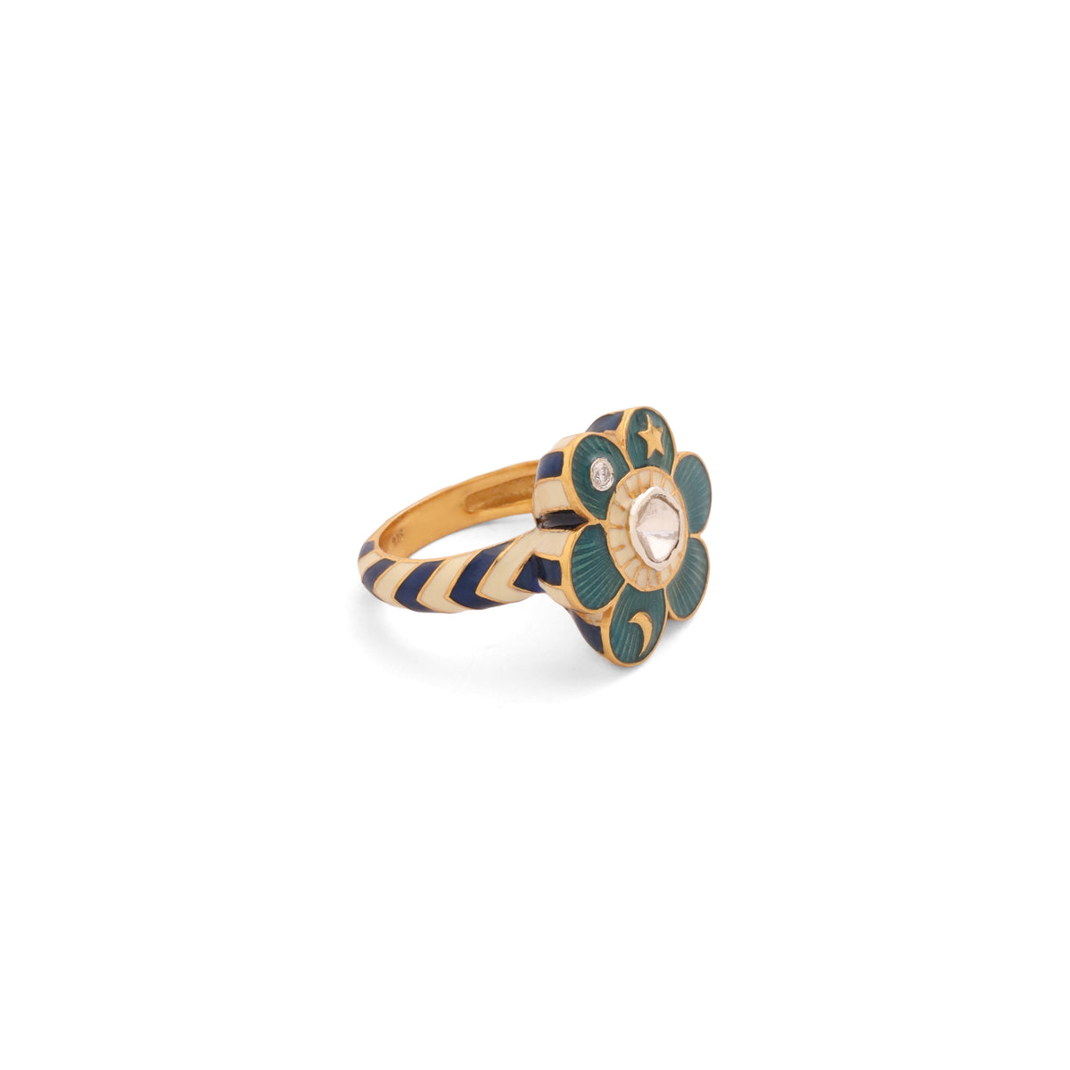 Pomelia Chand Sitara Ring - Deep Sea Mint