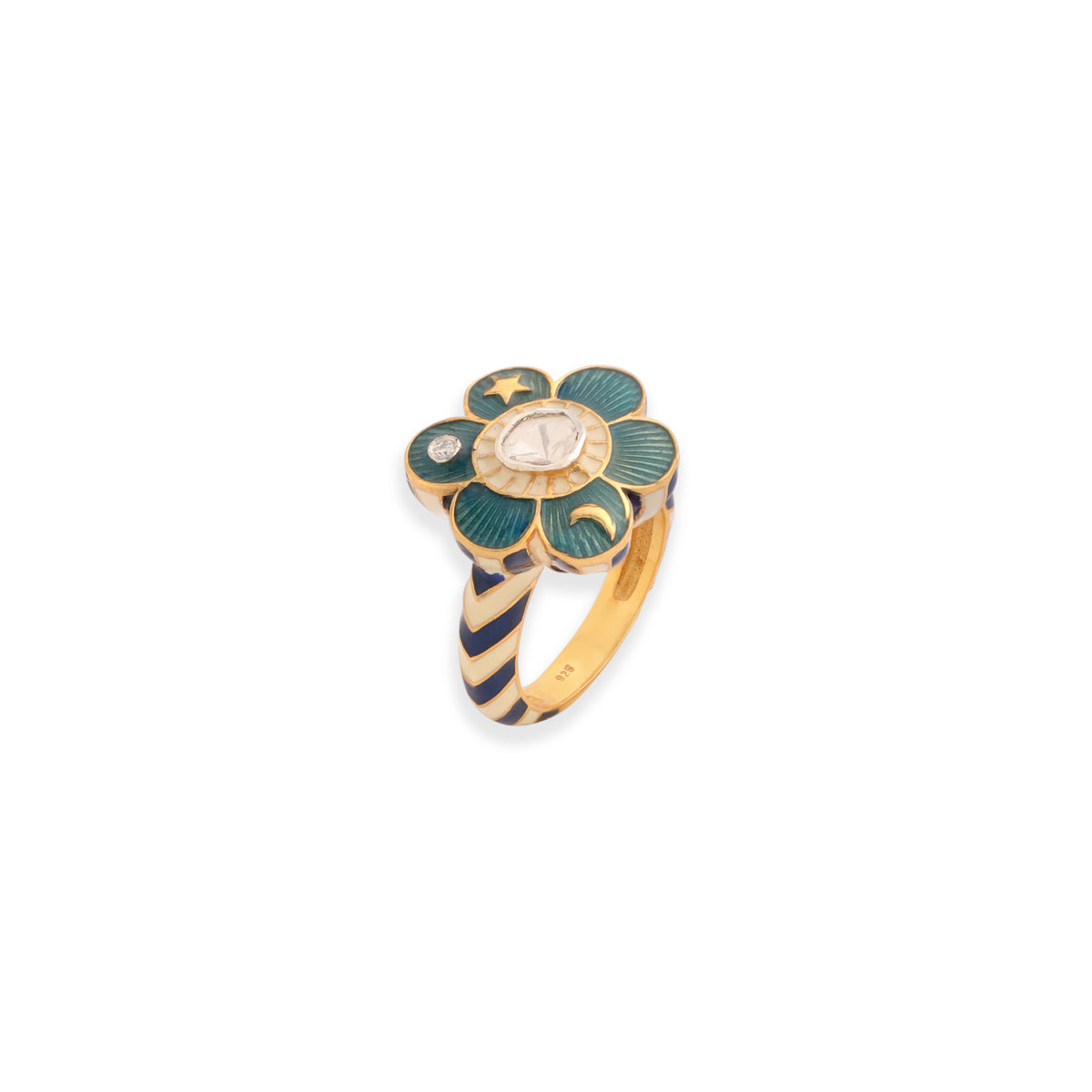 Pomelia Chand Sitara Ring - Deep Sea Mint