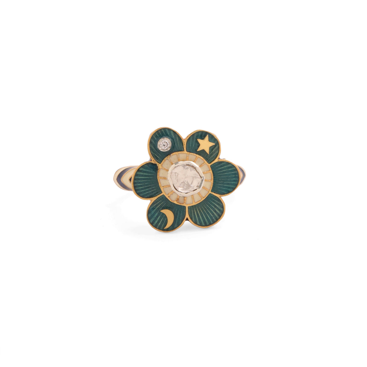 Pomelia Chand Sitara Ring - Deep Sea Mint