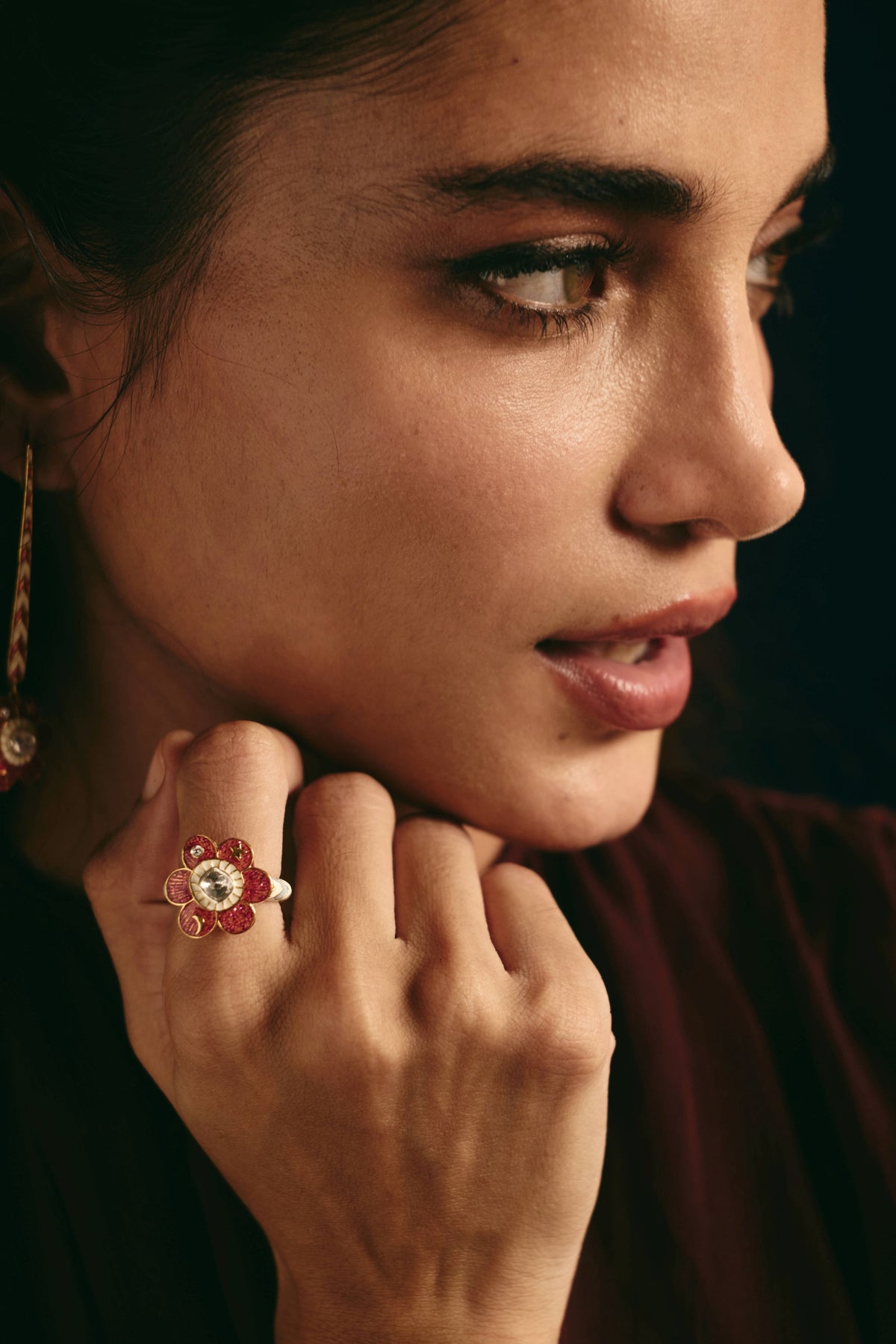 Pomelia Chand Sitara Ring - Pink