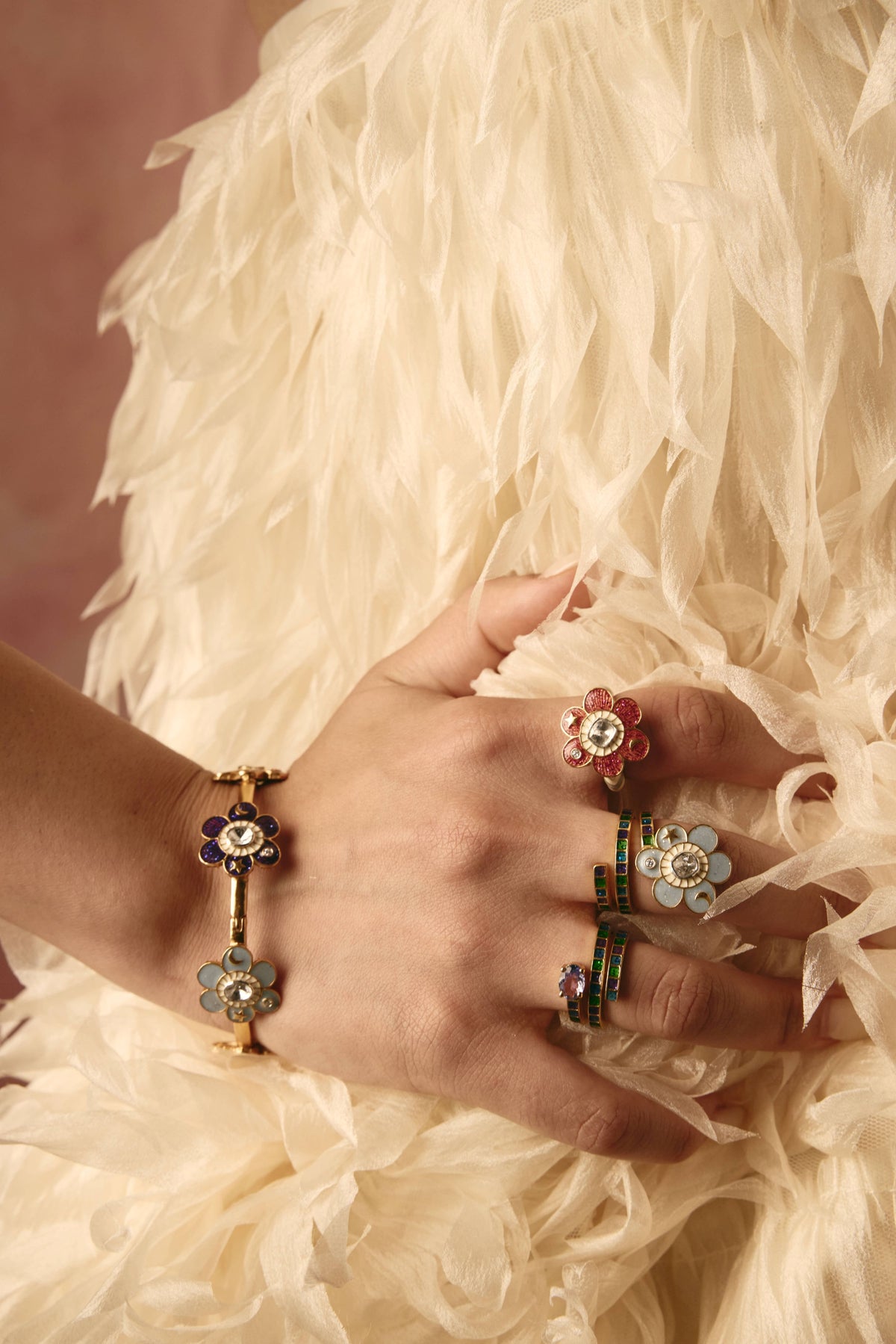 Pomelia Chand Sitara Spiral Ring -Sky Blue