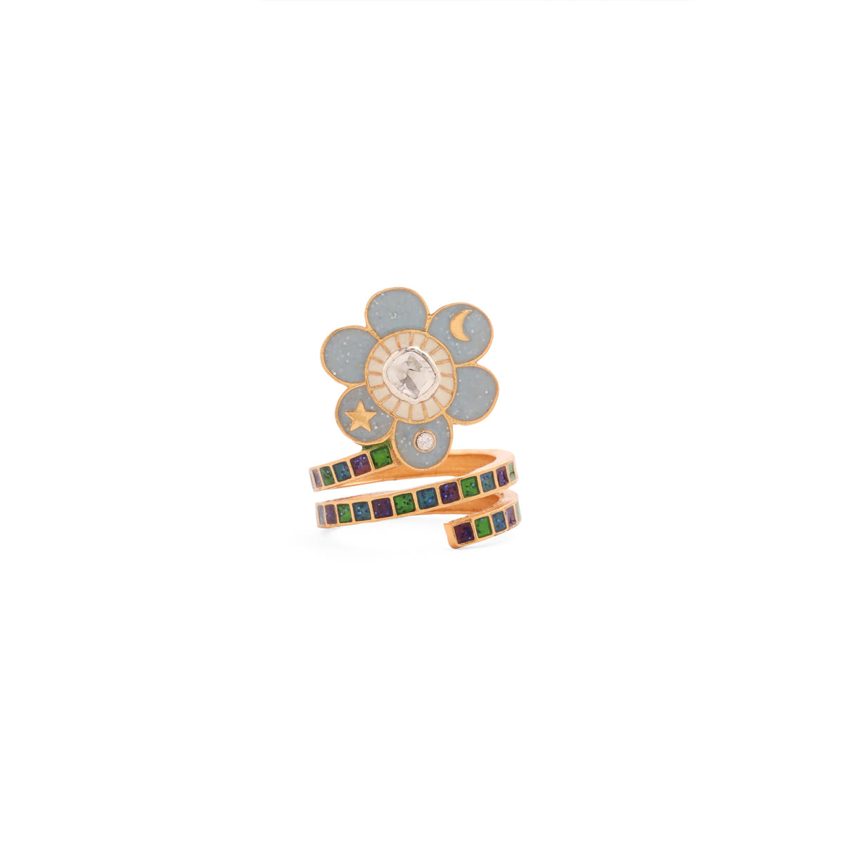Pomelia Chand Sitara Spiral Ring - Sky Blue