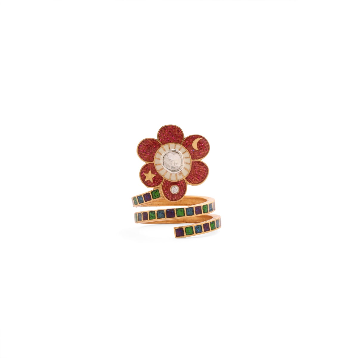 Pomelia Chand Sitara Spiral Ring - Pink