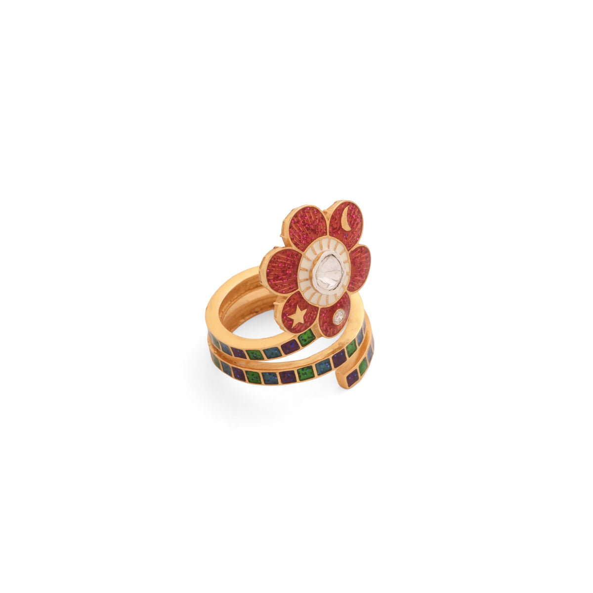 Pomelia Chand Sitara Spiral Ring - Pink