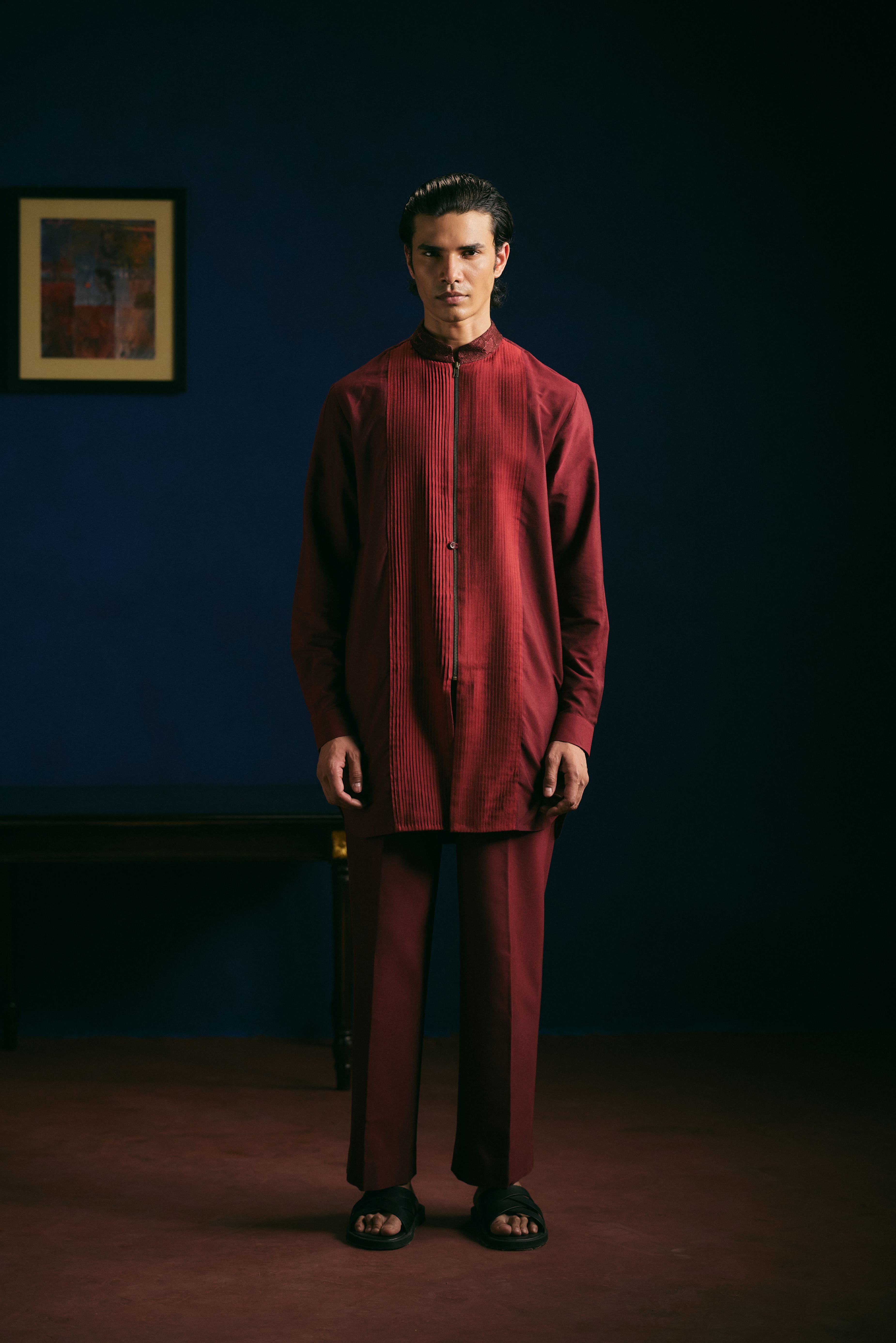 Pintuck Kurta Set - Maroon