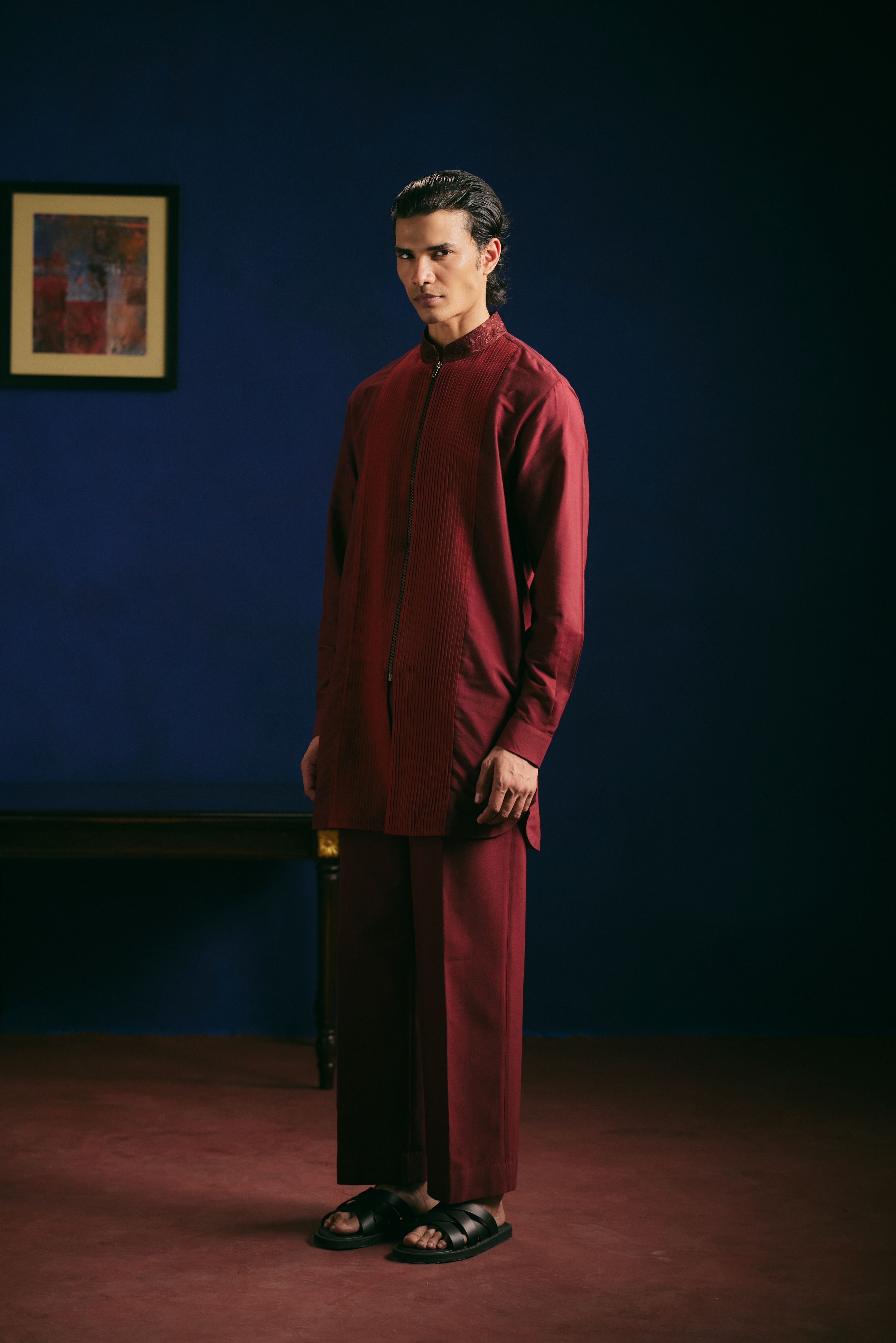 Pintuck Kurta Set - Maroon