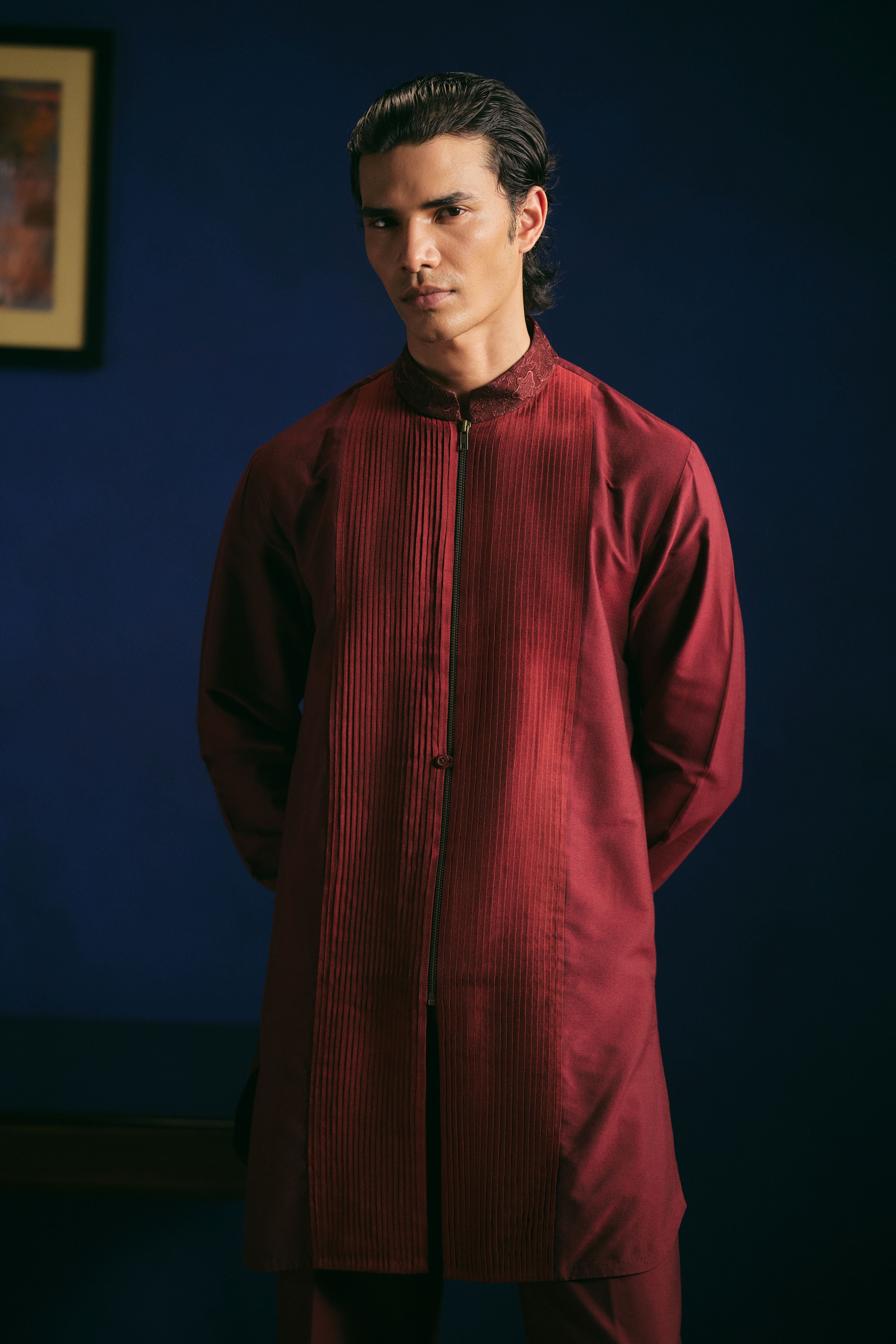 Pintuck Kurta Set - Maroon
