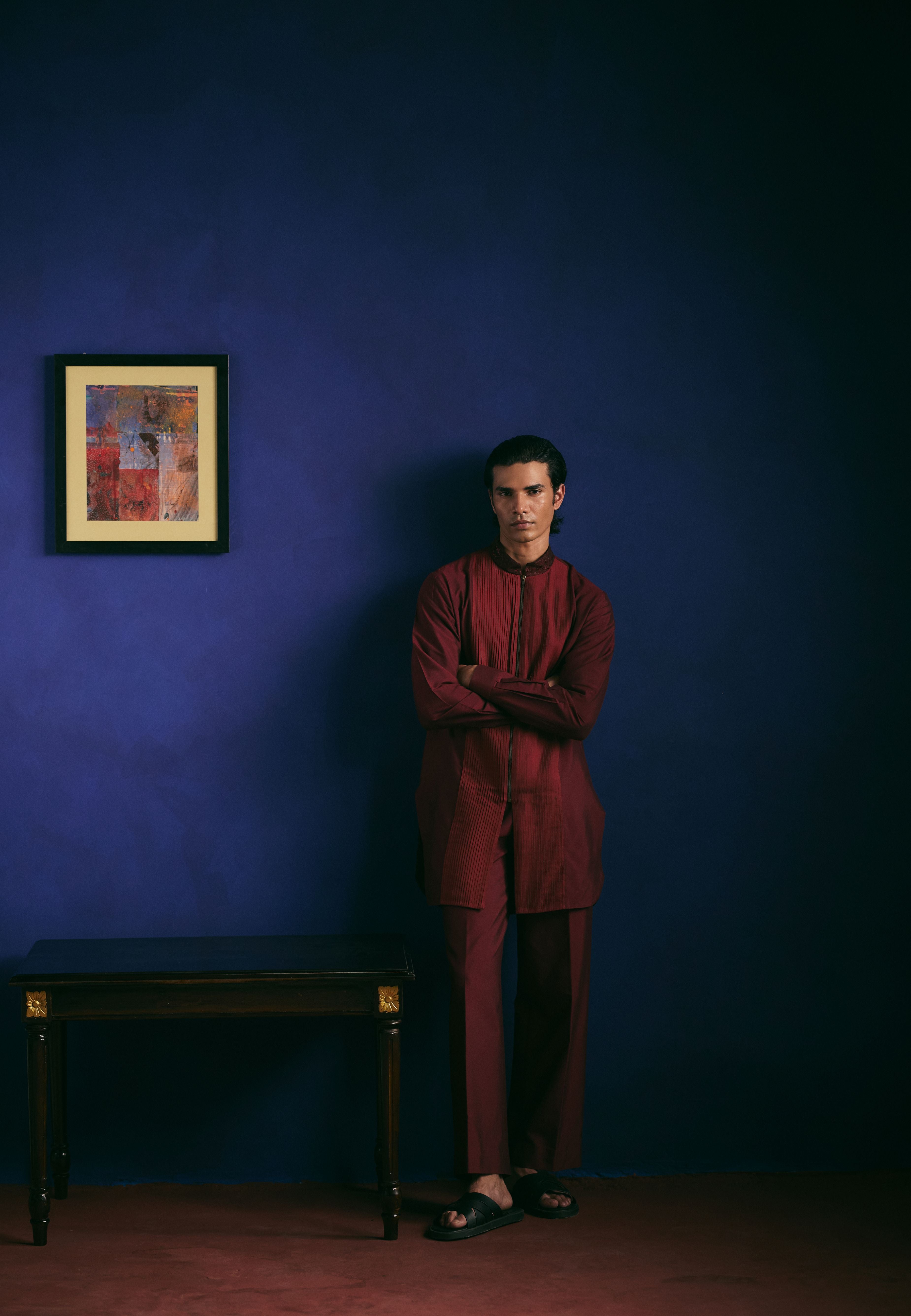Pintuck Kurta Set - Maroon