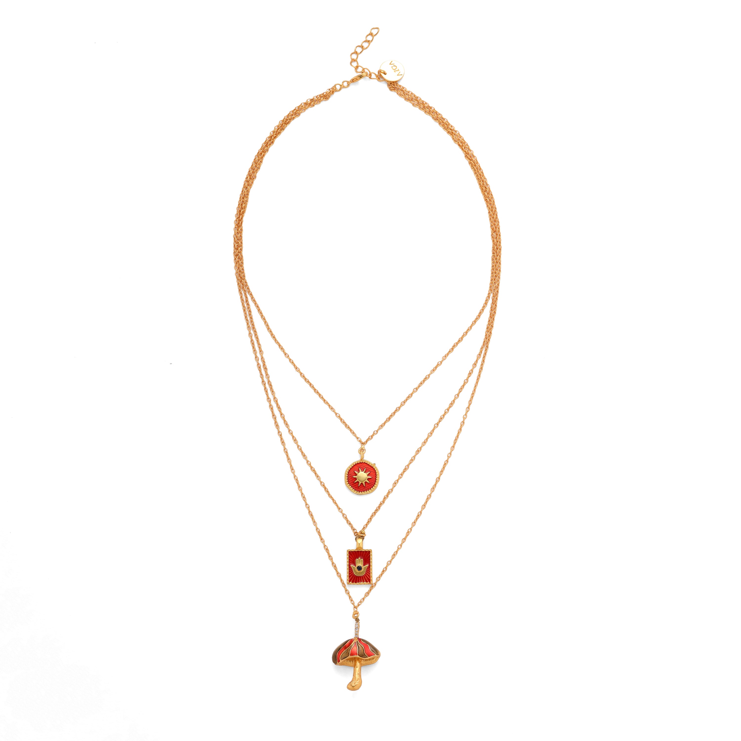 Multi Layer Necklace - Mushroom, Sun & Hamsa