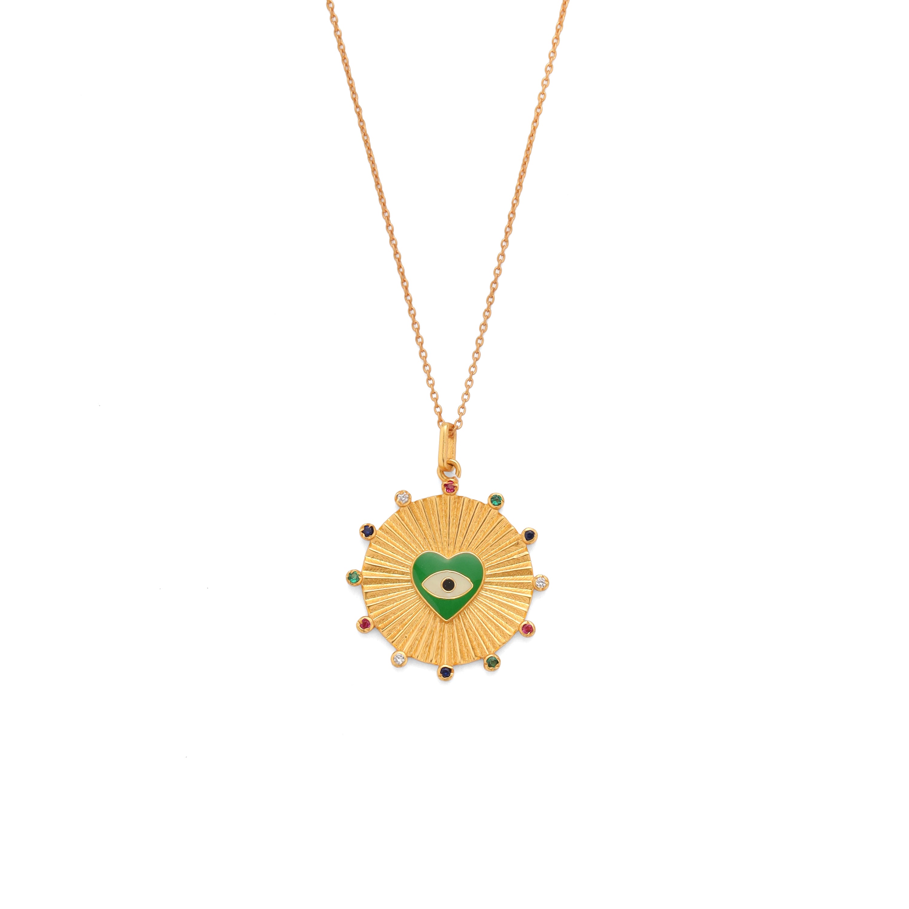 Heart Eye Medallion Necklace - Green