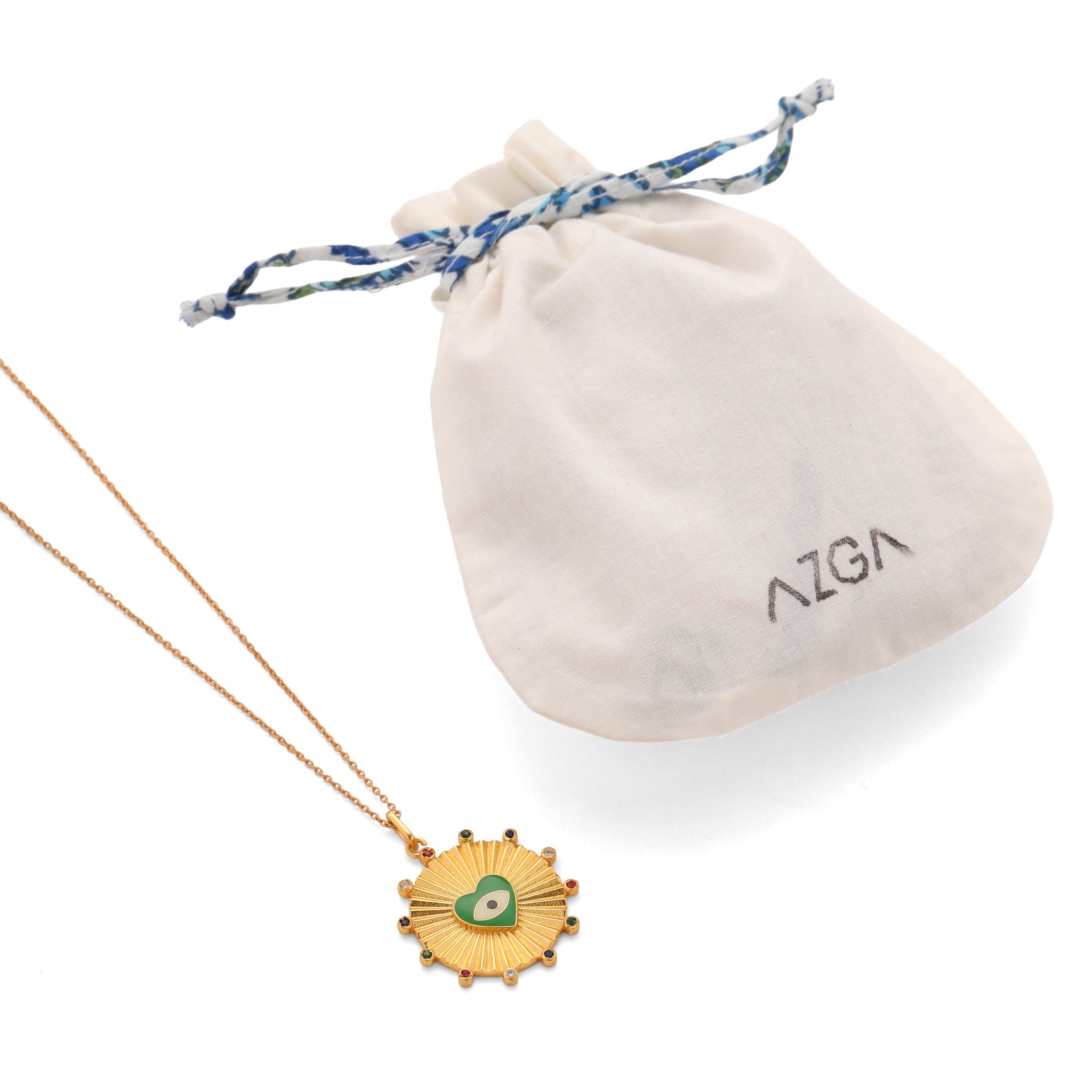 Heart Eye Medallion Necklace - Green