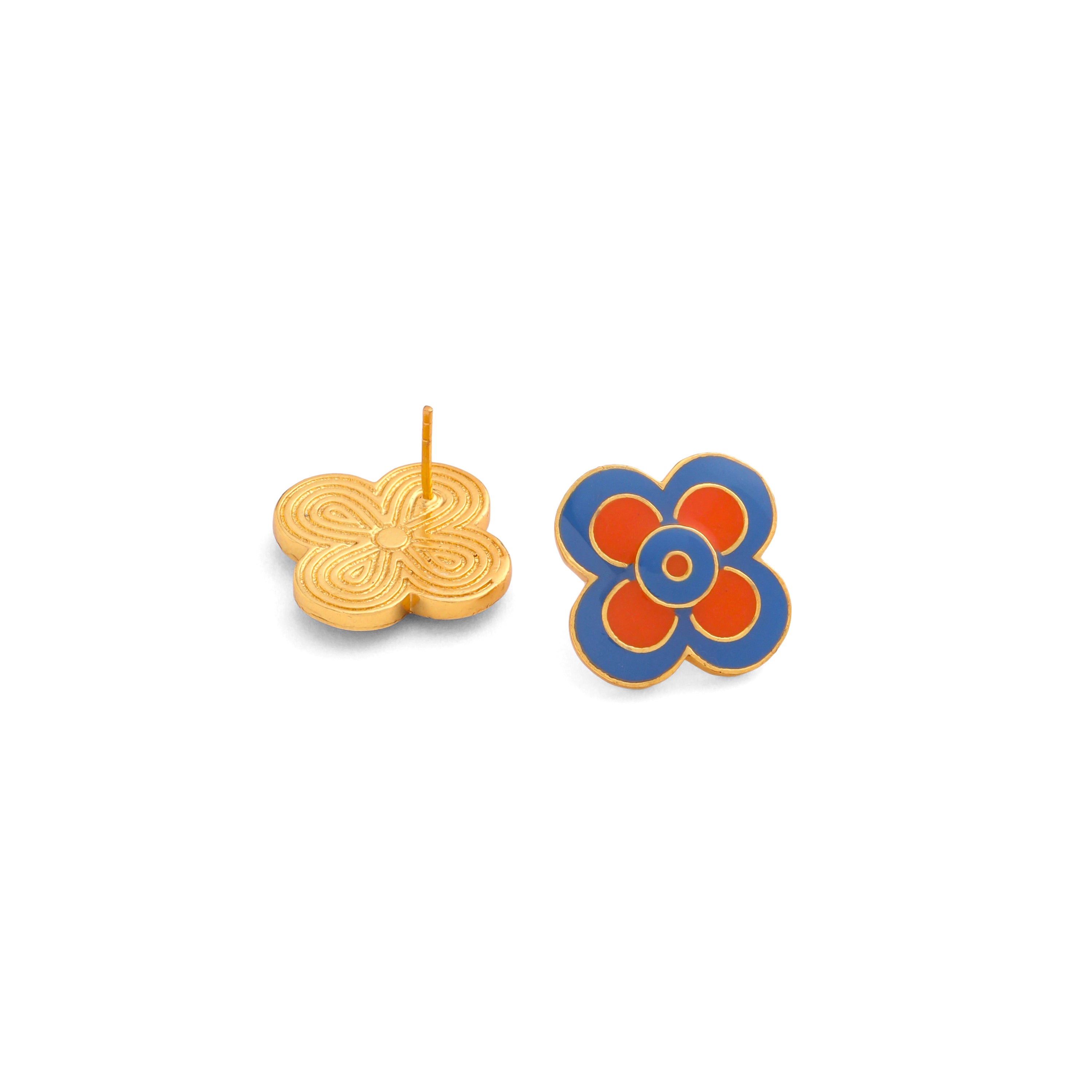 Le Flore Studs - Tangerine & Blue