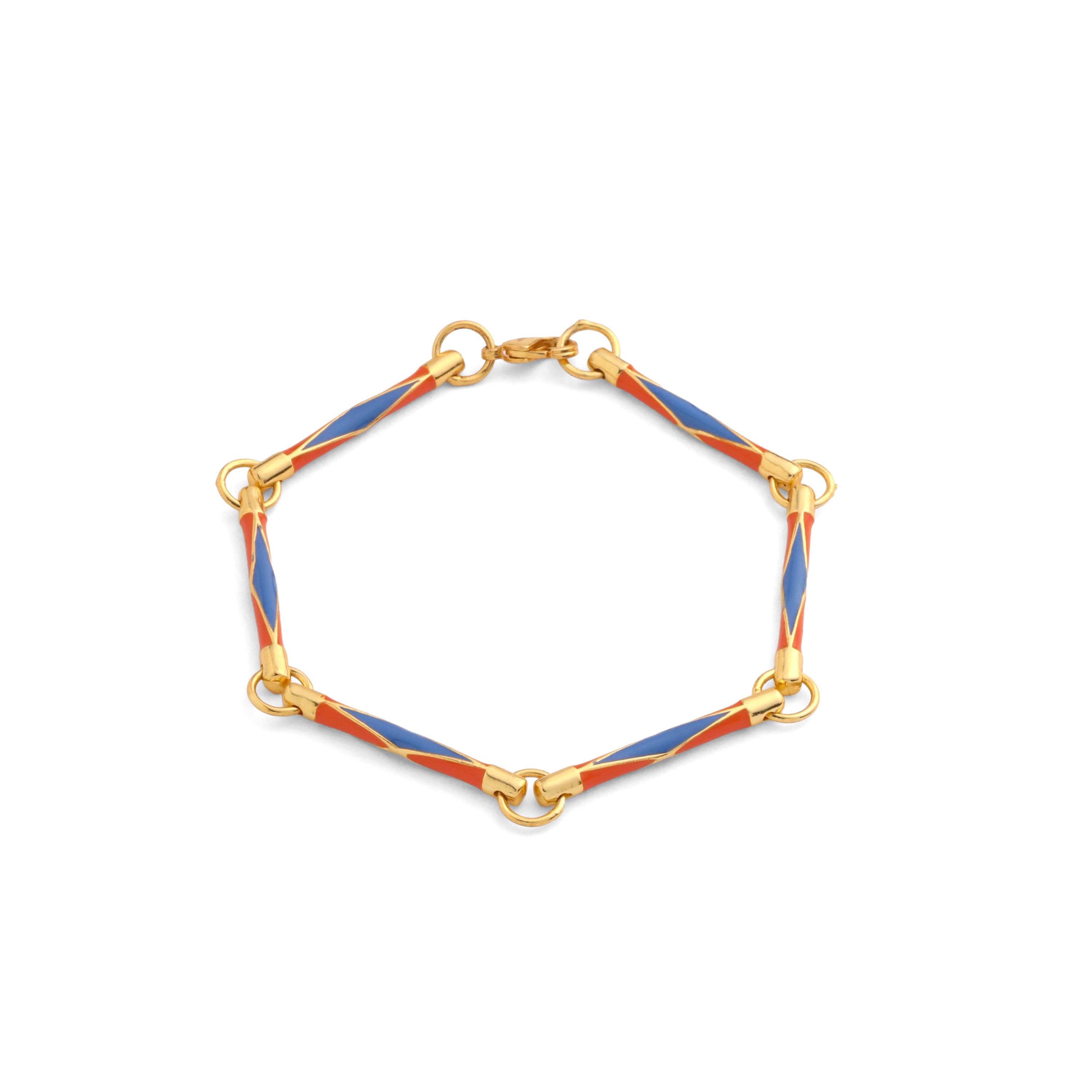 Art Deco Enamel Bracelet - Tangerine & Blue
