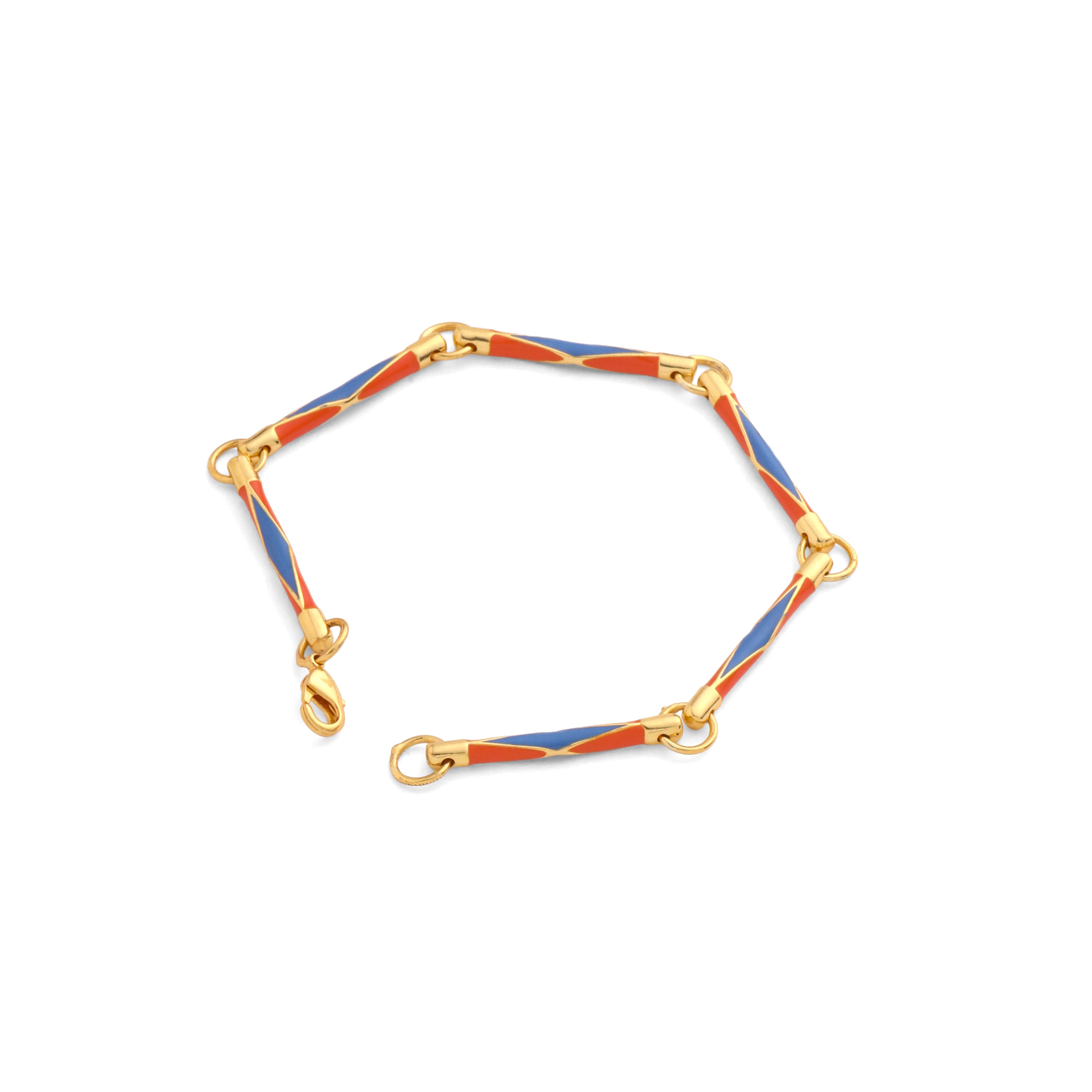 Art Deco Enamel Bracelet - Tangerine & Blue