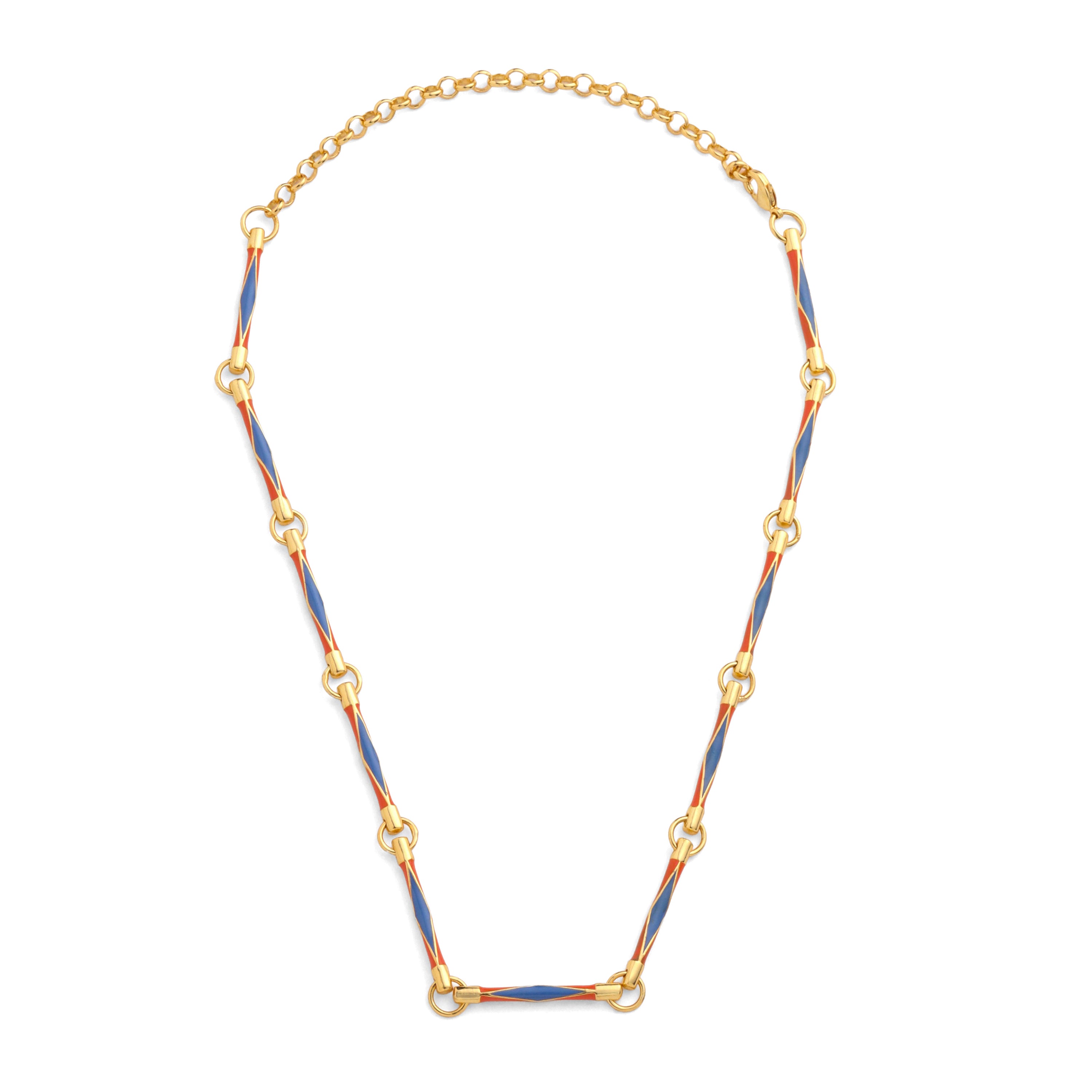 Art Deco Enamel Necklace - Tangerine & Blue