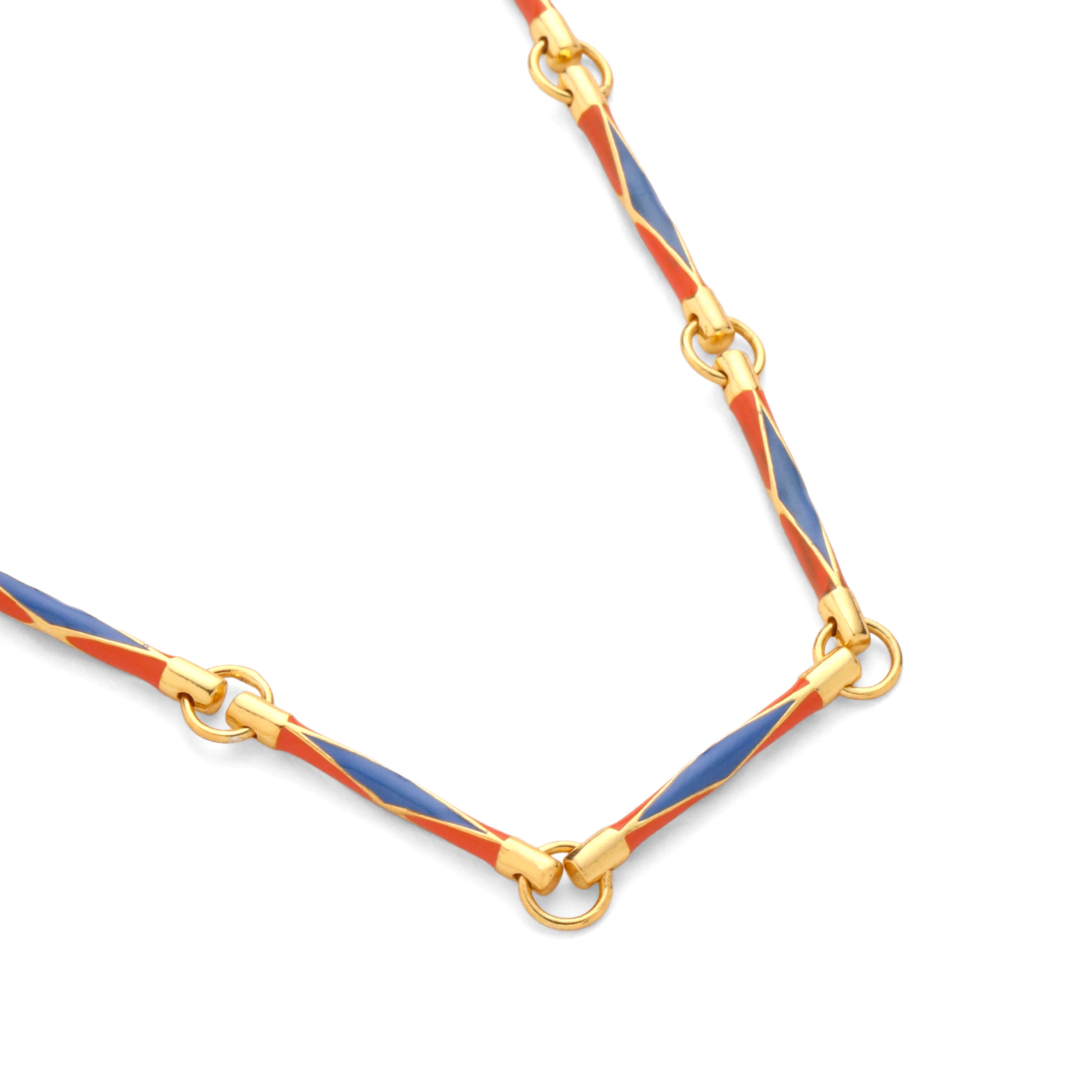 Art Deco Enamel Necklace - Tangerine & Blue