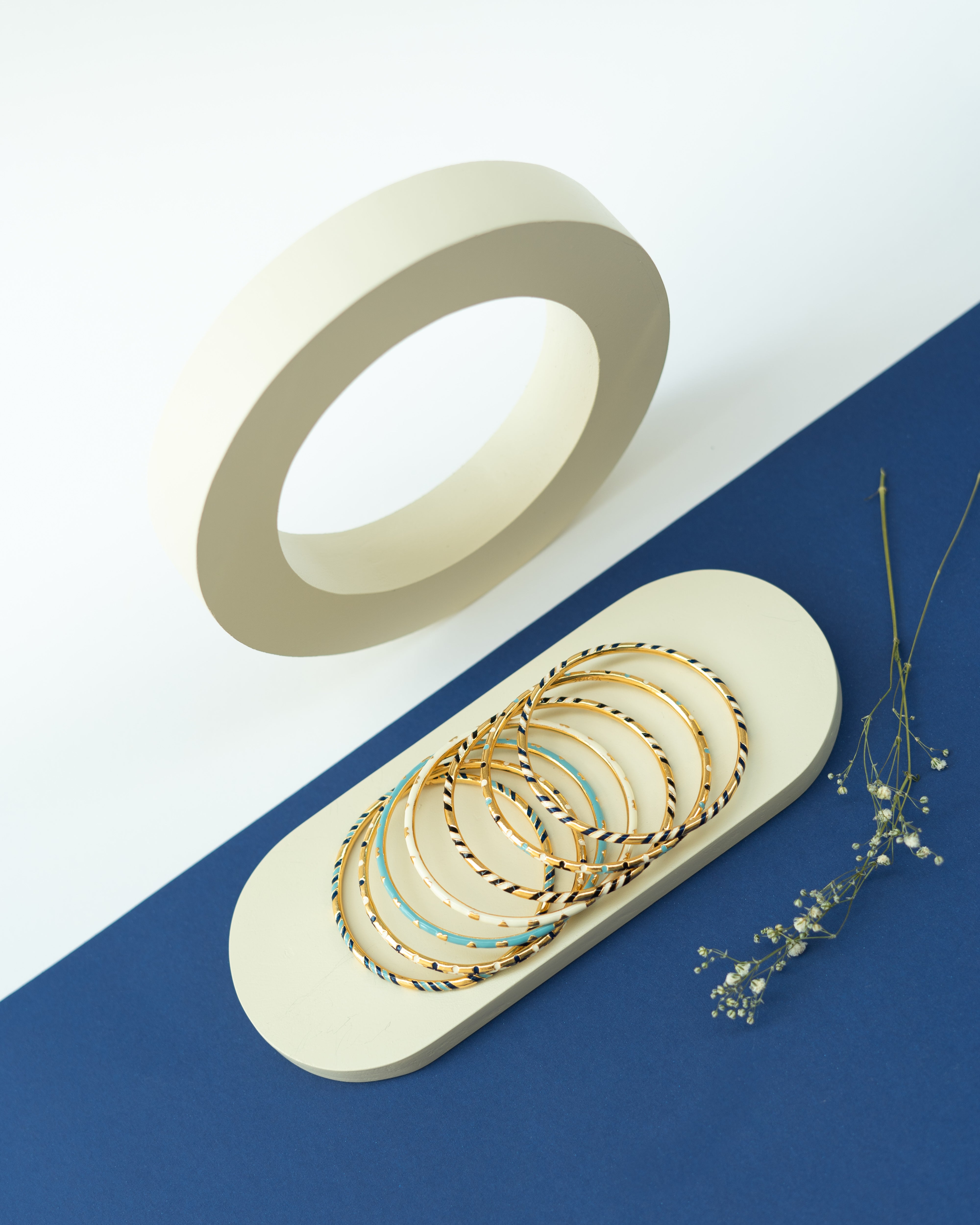 Chevron Blue and Turquoise Enamel Bangle
