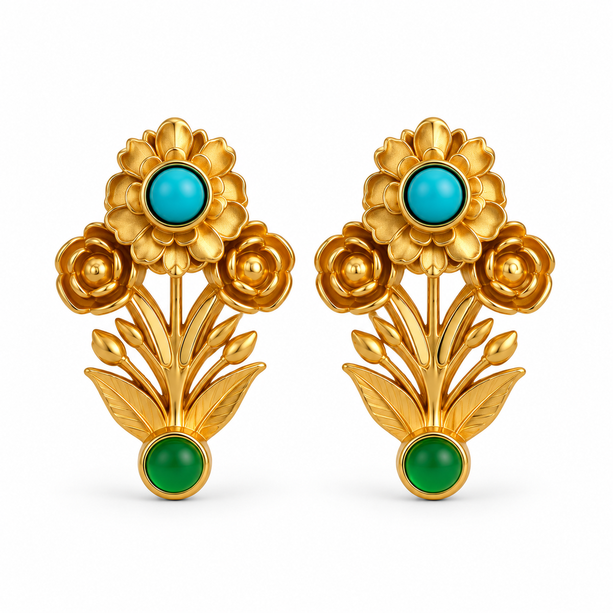Aurelia Botanical Enamel Earrings - Turquoise  & Green