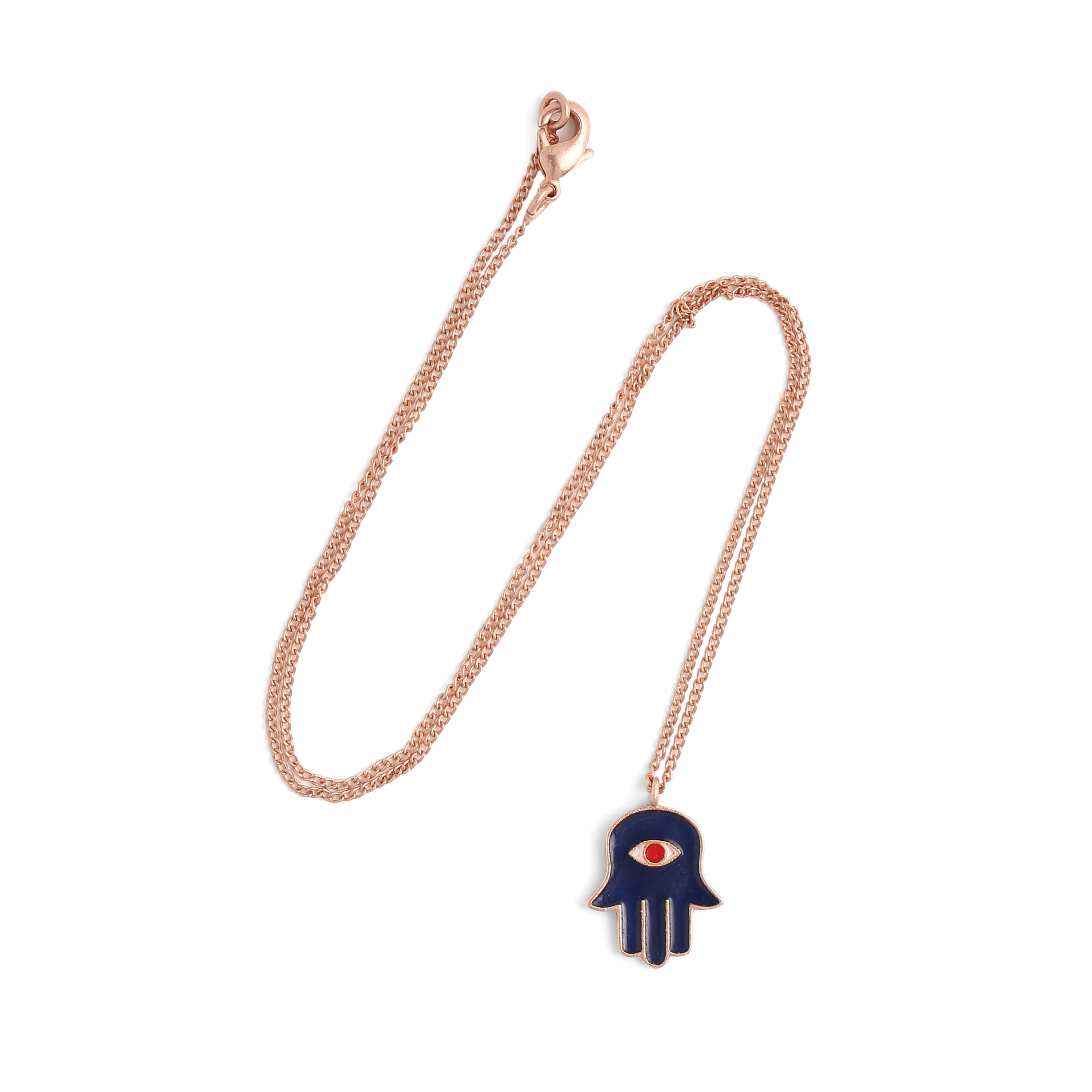 Hamsa Hand Neck Chain - Blue Rose gold