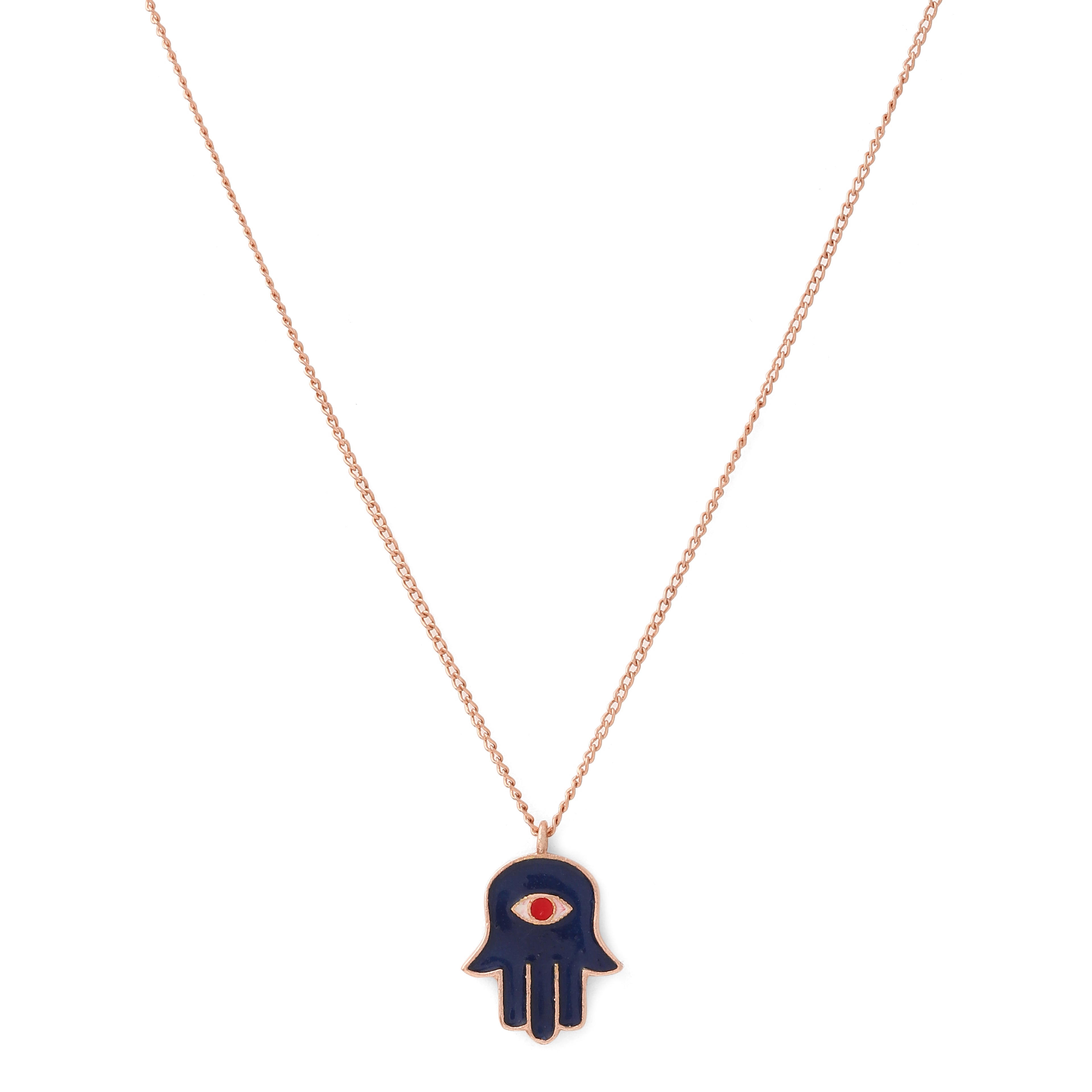 Hamsa Hand Neck Chain - Blue Rose gold