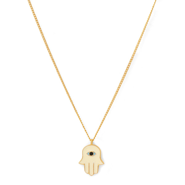Hamsa Hand Neck Chain - Ivory Gold