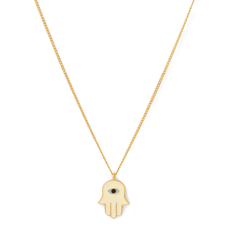 Hamsa Hand Neck Chain - Ivory Gold