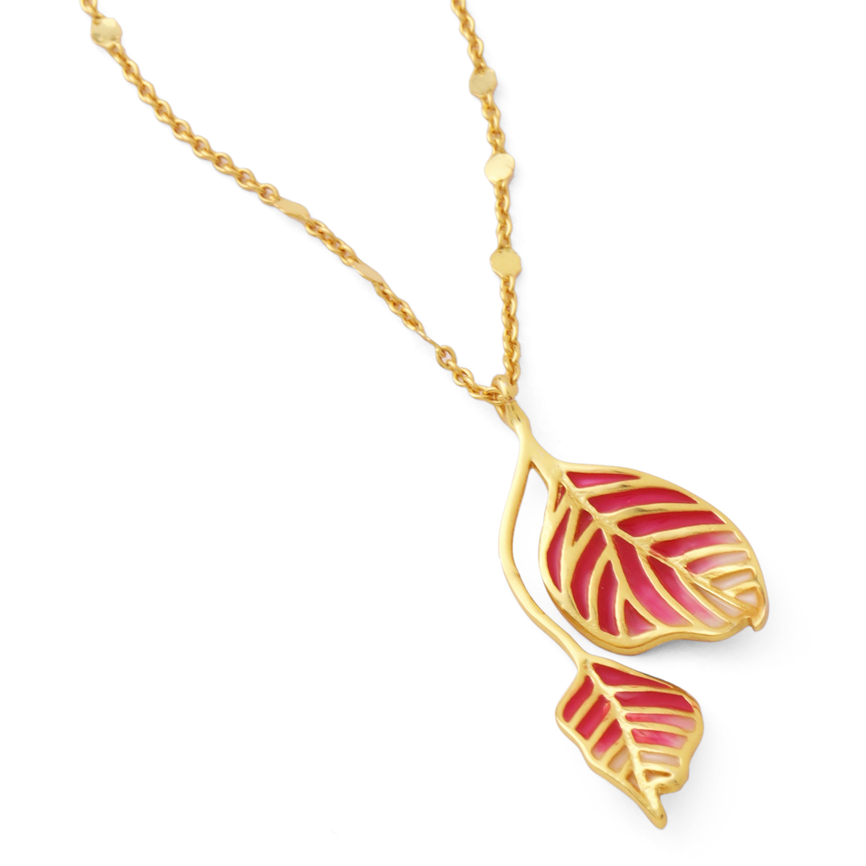 Leaf neckchain - Pink and Ivory