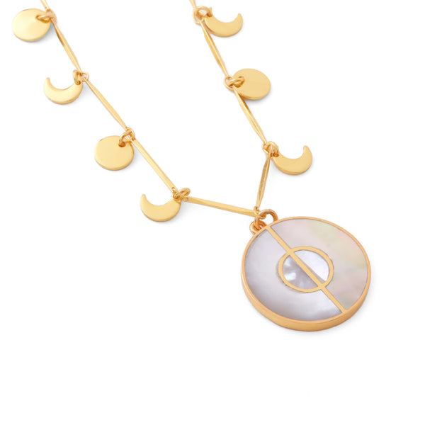 Sun and moon mother of pearl inlay necklace