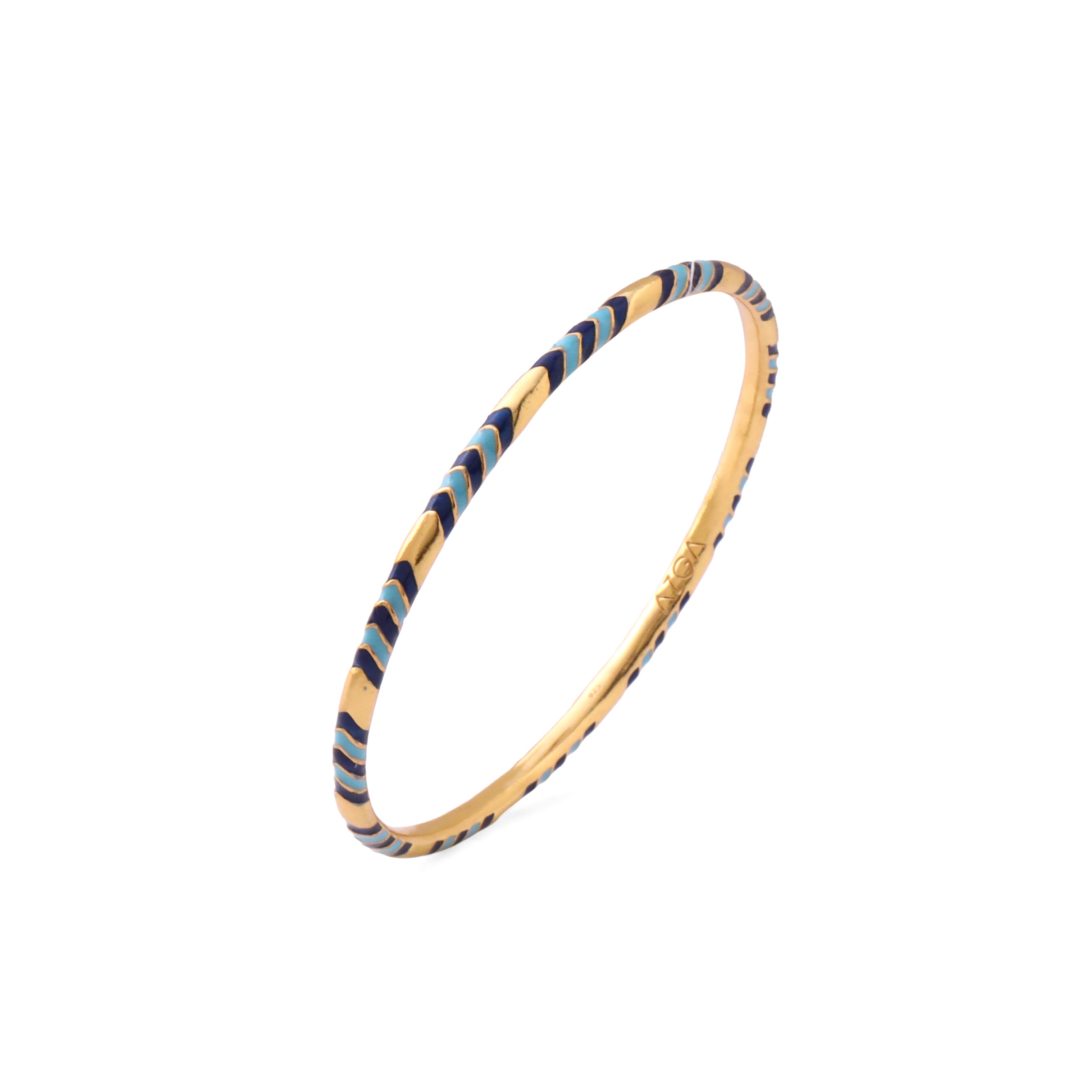 Chevron Blue and Turquoise Enamel Bangle
