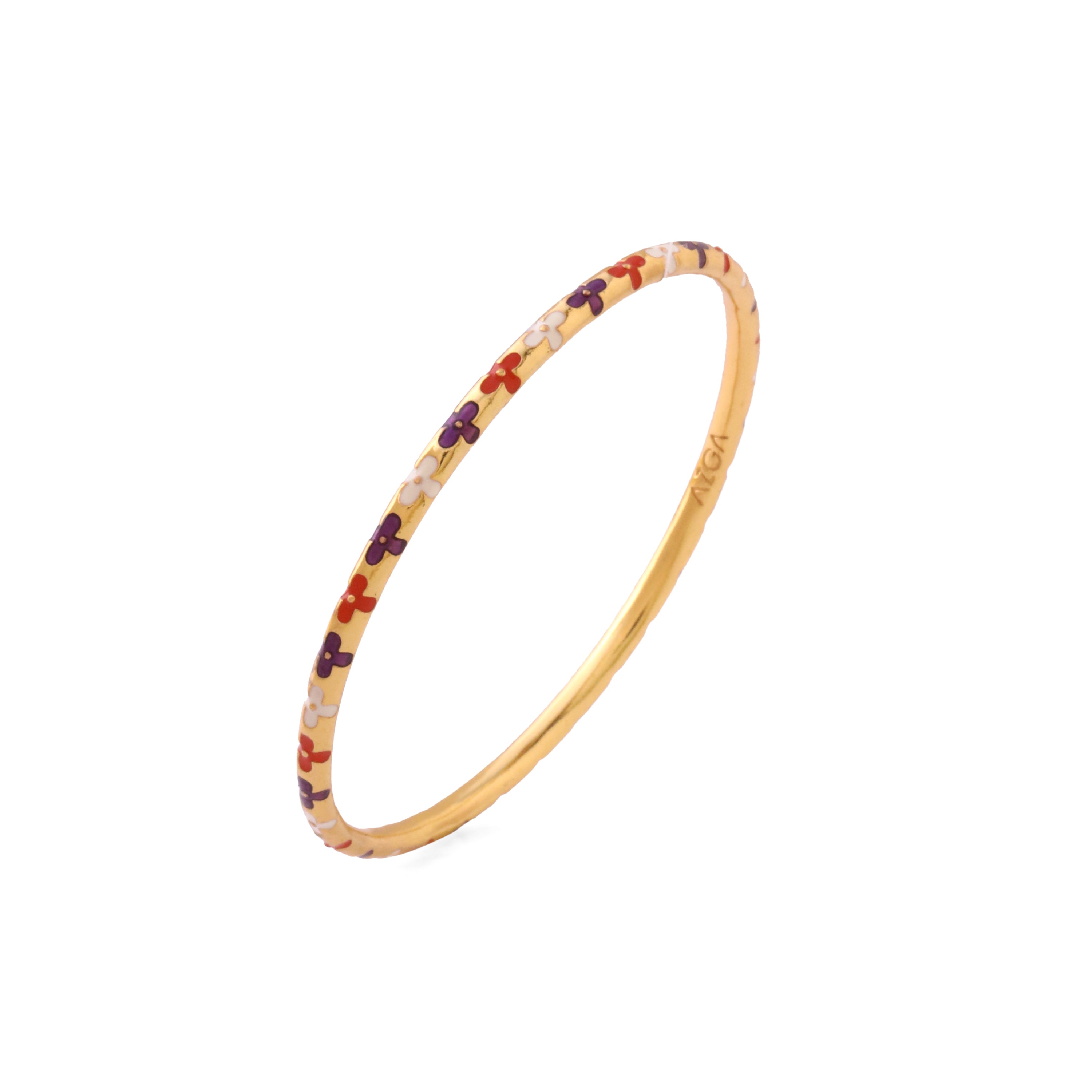 Bagh Enamel Bangle - Tangerine, amethyst and ivory