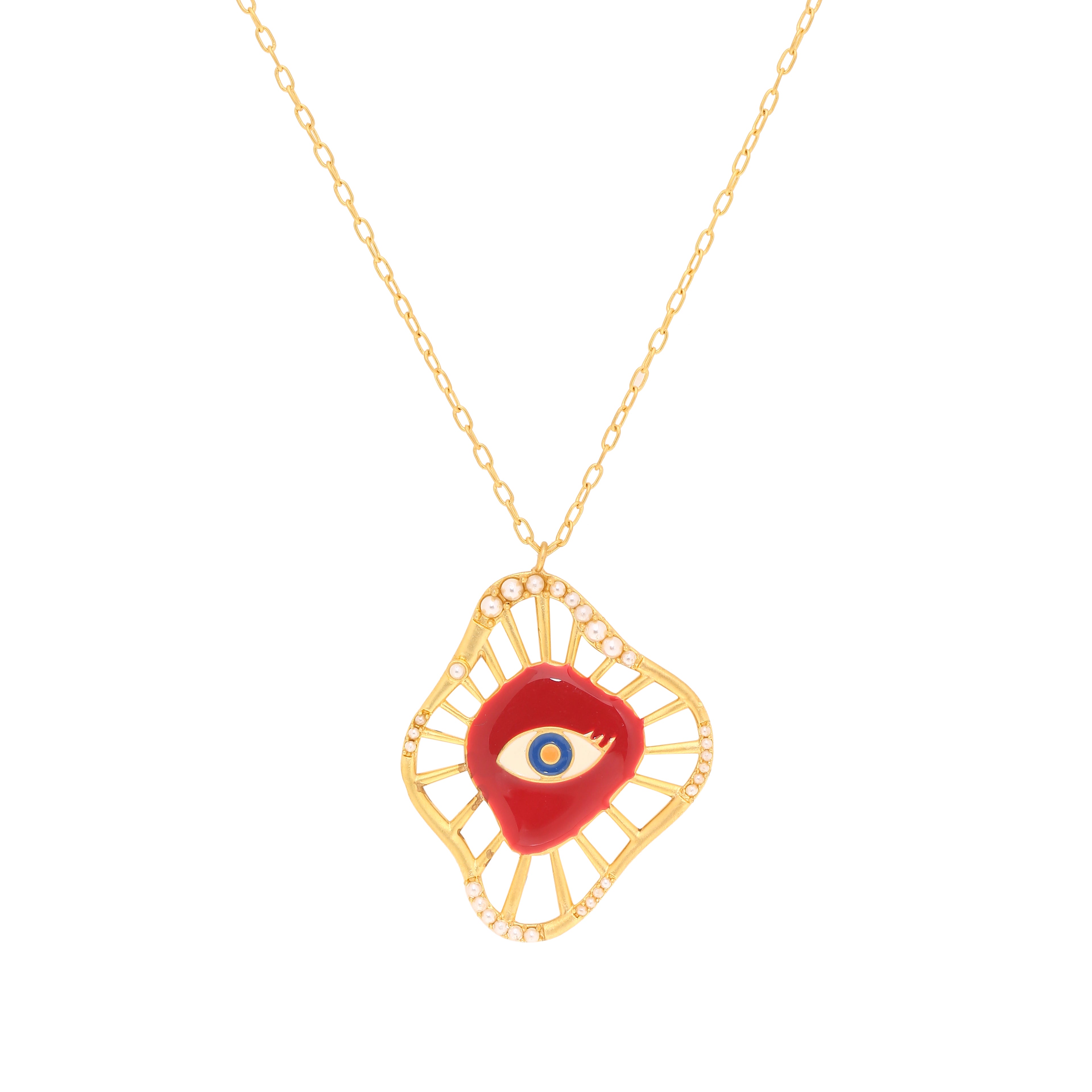 Evil eye pearl neck chain