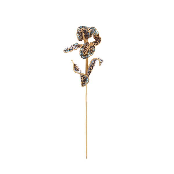 Orchid flower Lapel pin - Cobalt & black