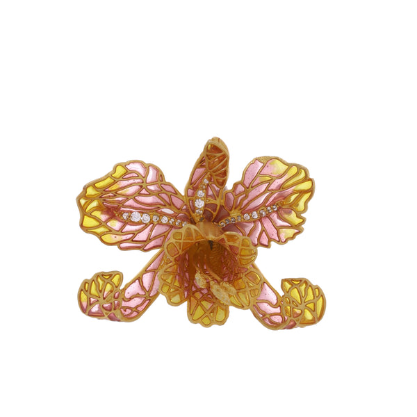 Orchid brooch - Pink & yellow