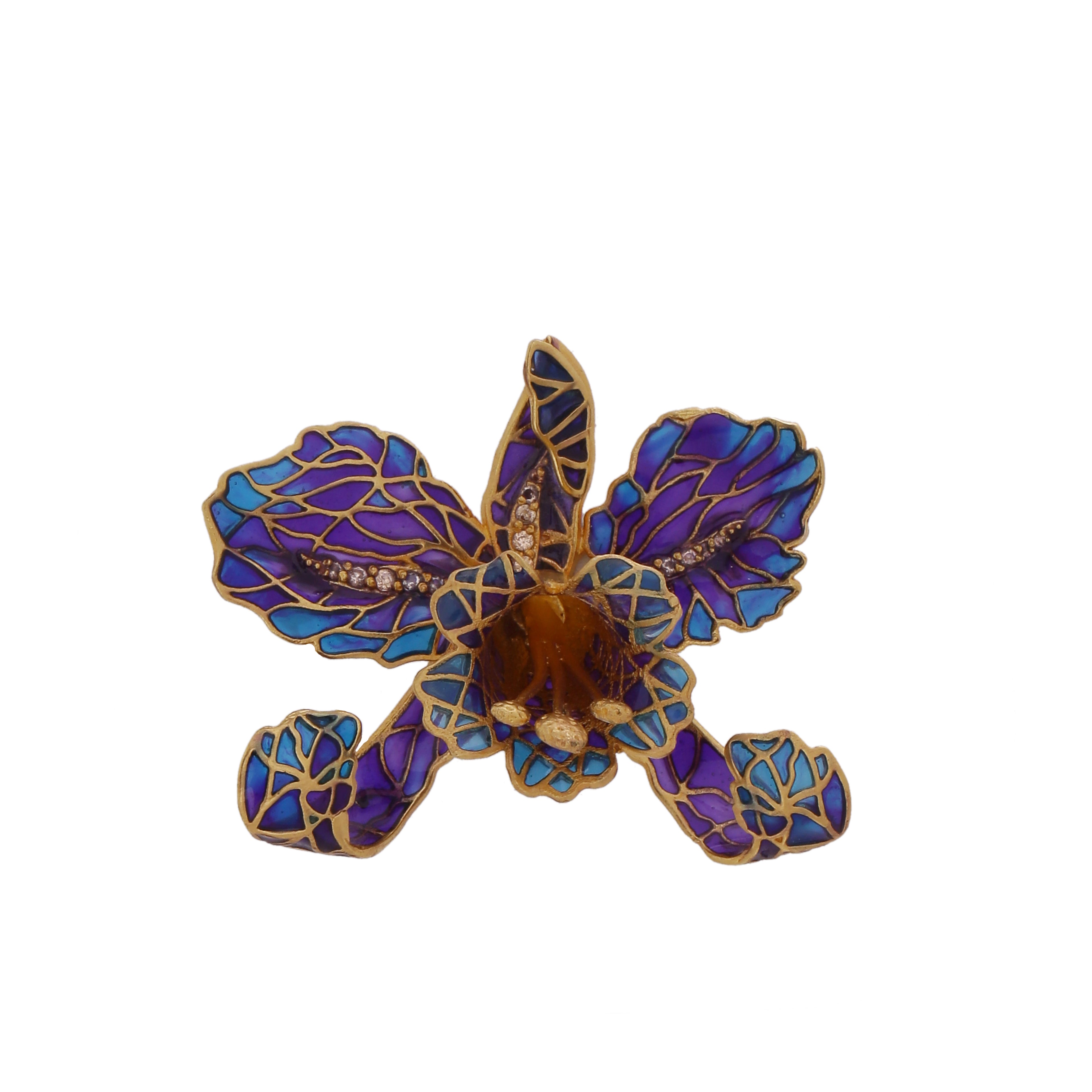 Orchid brooch - Blue & Purple