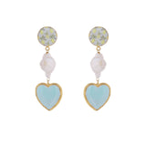 Lime heart pearl earrings