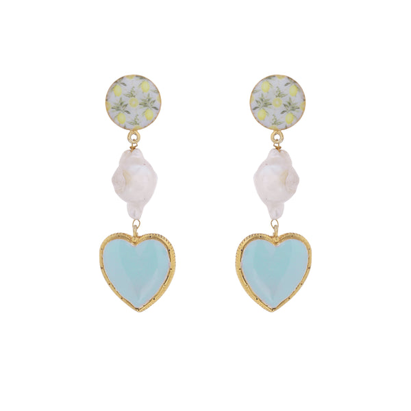 Lime heart pearl earrings