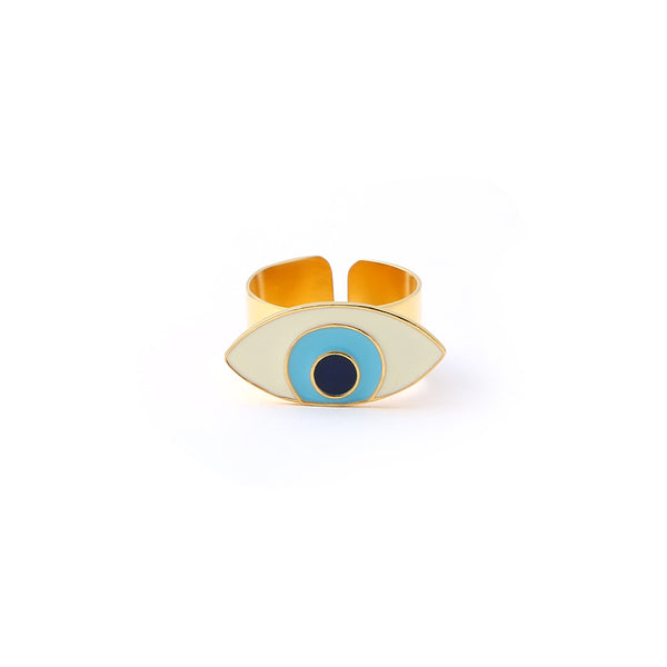 Evil eye adjustable ring - Ivory Gold