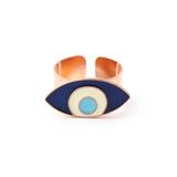 Evil eye enamel adjustable ring - Blue Rose Gold