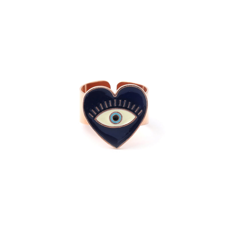 Heart eye adjustable ring - Blue Rose Gold