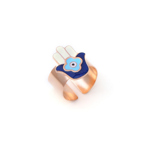 Hamsa hand adjustable ring - Rose Gold