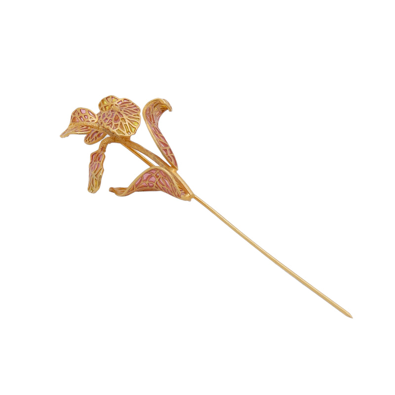 Orchid flower Lapel pin - Pink & yellow
