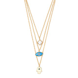 Multi layer neckchain / hamsa, clover, evil eye