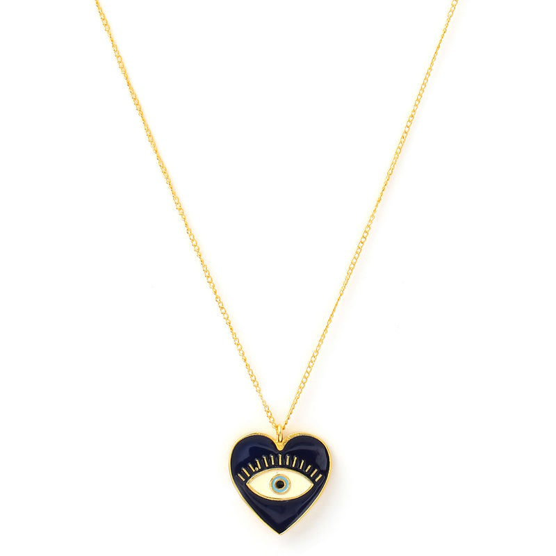 Heart Eye Enamel Neck Chain - Blue Gold