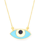 Evil Eye Enamel Neck Chain - Turquoise Gold