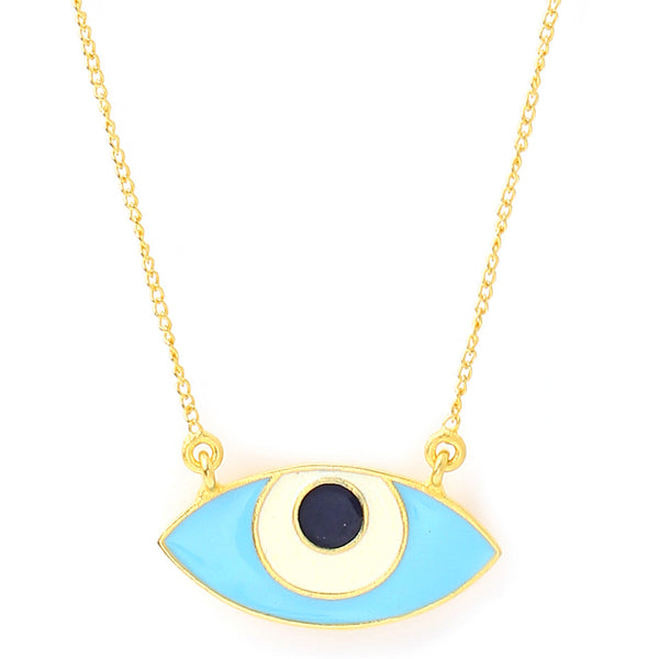 Evil Eye Enamel Neck Chain - Turquoise Gold