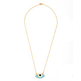 Evil Eye Enamel Neck Chain - Turquoise Gold