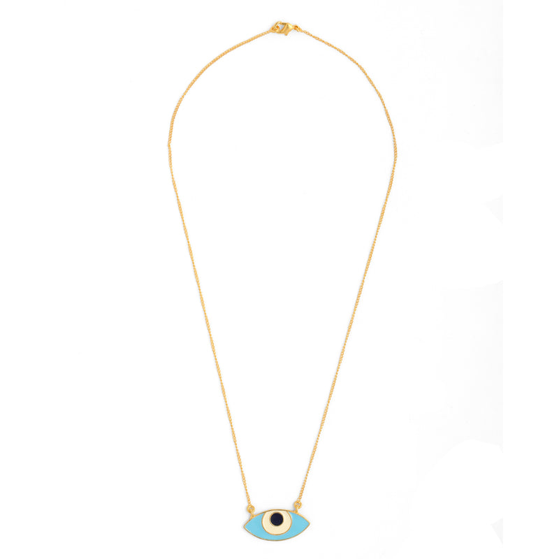 Evil Eye Enamel Neck Chain - Turquoise Gold