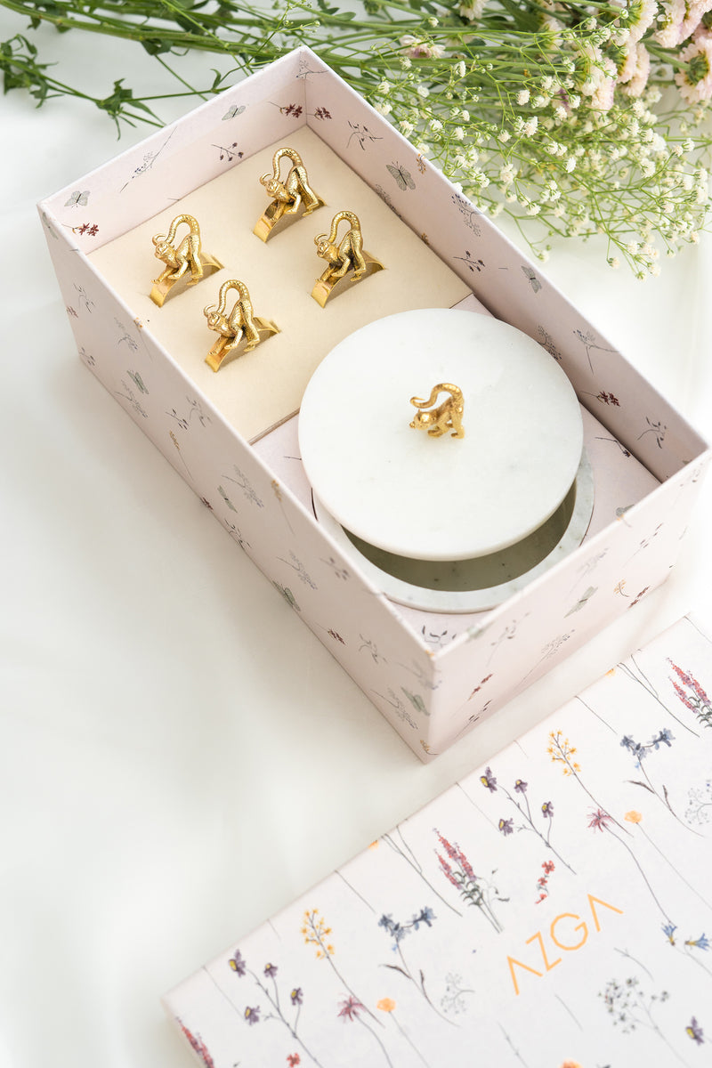 Monkey Marble box and napkin ring set- Set of 4 rings