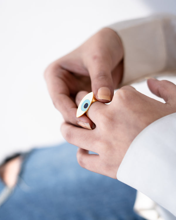 Evil eye adjustable ring - Ivory Gold