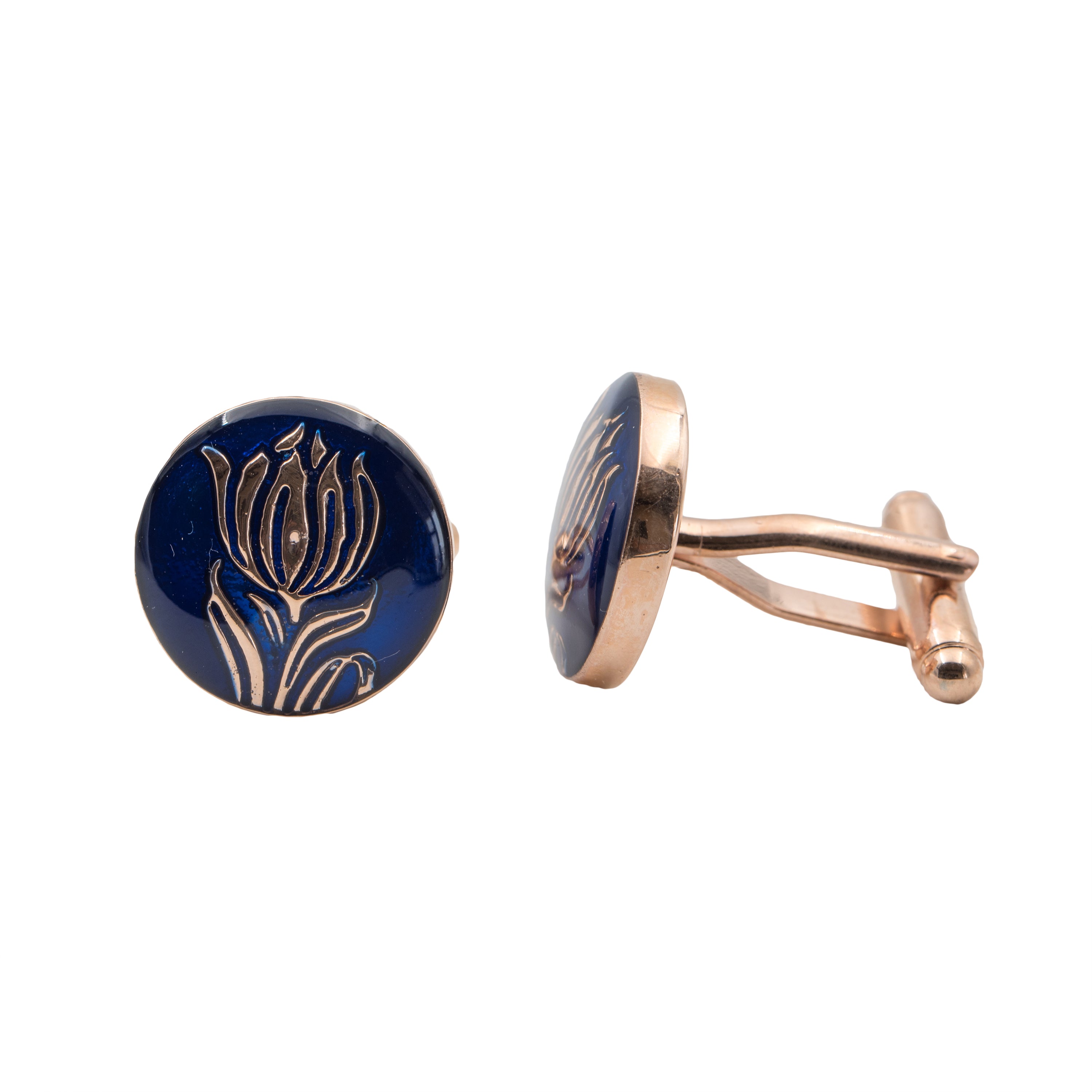 Tulip Cufflinks - Blue Rose Gold